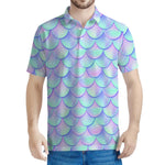 Blue Mermaid Scales Pattern Print Men's Polo Shirt