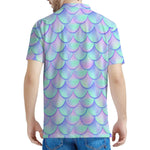 Blue Mermaid Scales Pattern Print Men's Polo Shirt