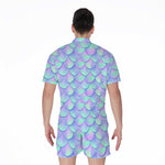Blue Mermaid Scales Pattern Print Men's Rompers