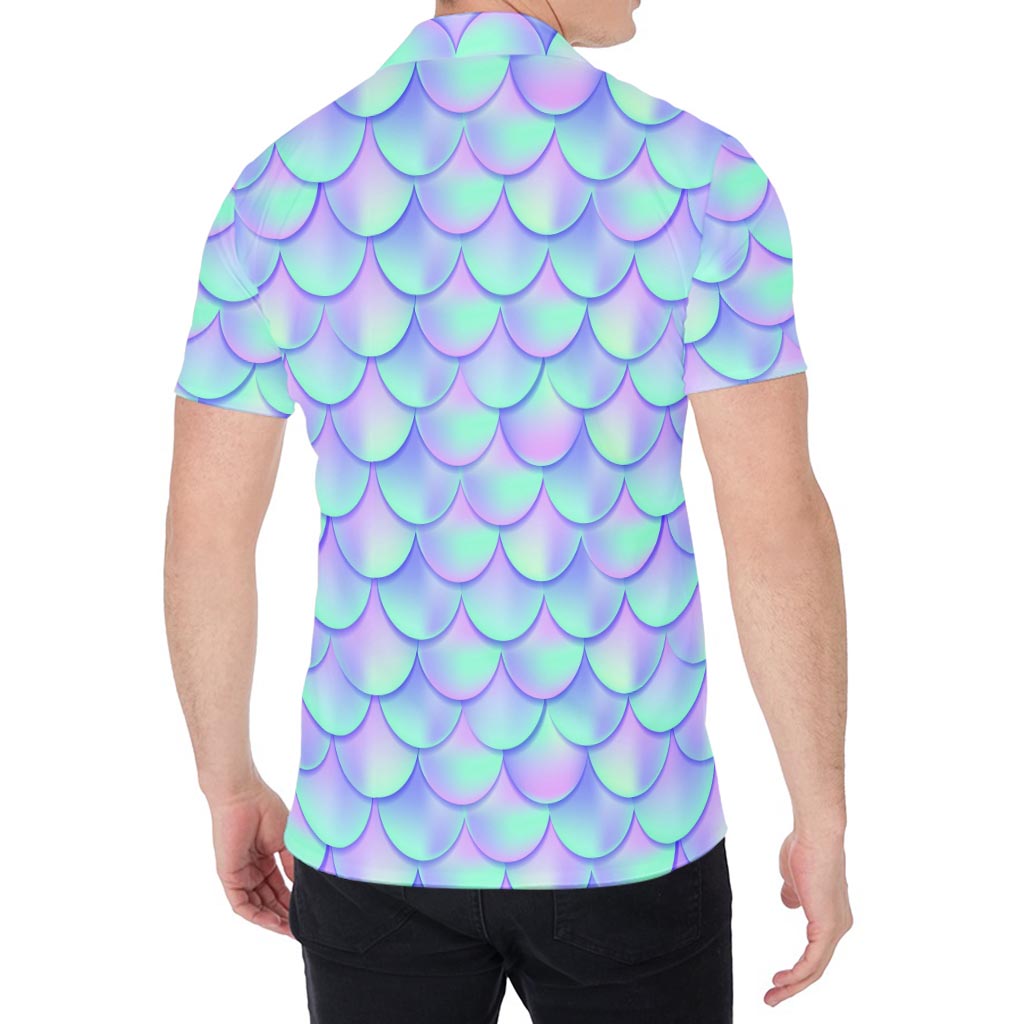 Blue Mermaid Scales Pattern Print Men's Shirt