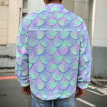 Blue Mermaid Scales Pattern Print Men's Shirt Jacket