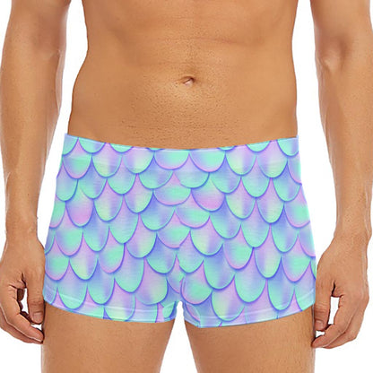 Blue Mermaid Scales Pattern Print Men's Short Boxer Briefs