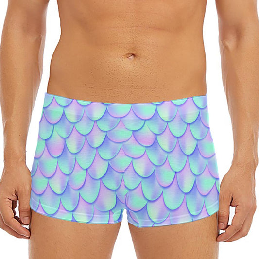 Blue Mermaid Scales Pattern Print Men's Short Boxer Briefs