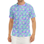 Blue Mermaid Scales Pattern Print Men's Short Sleeve Rash Guard