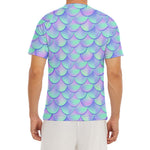 Blue Mermaid Scales Pattern Print Men's Short Sleeve Rash Guard