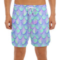 Blue Mermaid Scales Pattern Print Men's Split Running Shorts