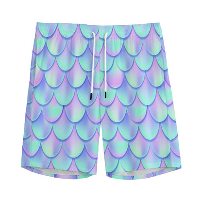 Blue Mermaid Scales Pattern Print Men's Sports Shorts