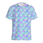 Blue Mermaid Scales Pattern Print Men's Sports T-Shirt