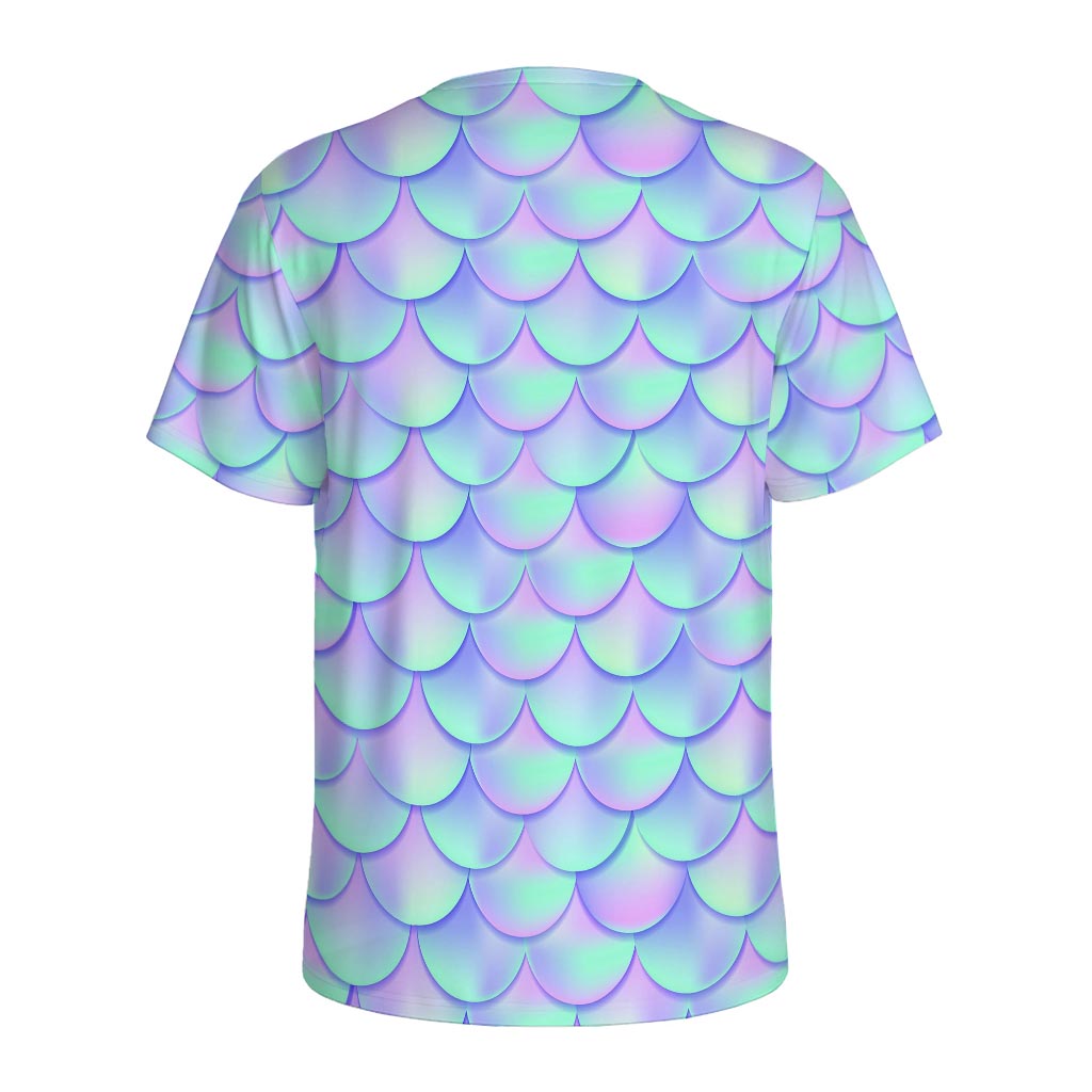 Blue Mermaid Scales Pattern Print Men's Sports T-Shirt