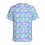 Blue Mermaid Scales Pattern Print Men's Sports T-Shirt