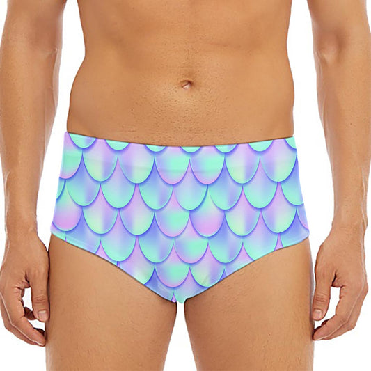Blue Mermaid Scales Pattern Print Men's Triangle Swim Briefs