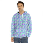 Blue Mermaid Scales Pattern Print Men's Velvet Pullover Hoodie