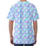 Blue Mermaid Scales Pattern Print Men's Velvet T-Shirt