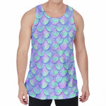 Blue Mermaid Scales Pattern Print Men's Velvet Tank Top