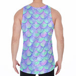 Blue Mermaid Scales Pattern Print Men's Velvet Tank Top