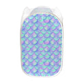 Blue Mermaid Scales Pattern Print Mesh Laundry Hamper