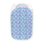 Blue Mermaid Scales Pattern Print Mesh Laundry Hamper