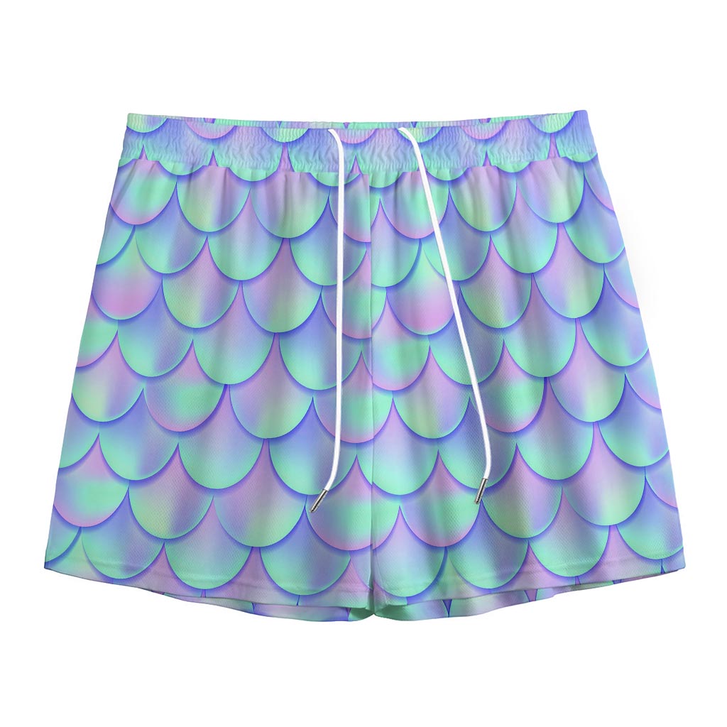 Blue Mermaid Scales Pattern Print Mesh Shorts