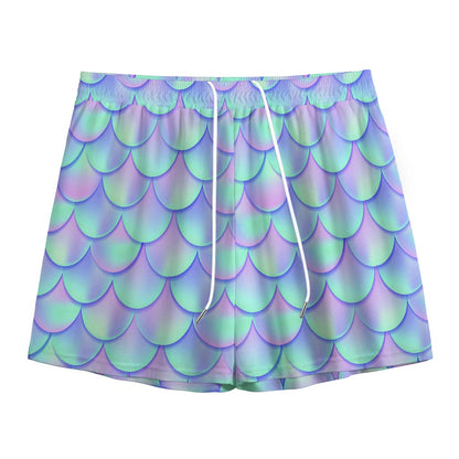 Blue Mermaid Scales Pattern Print Mesh Shorts