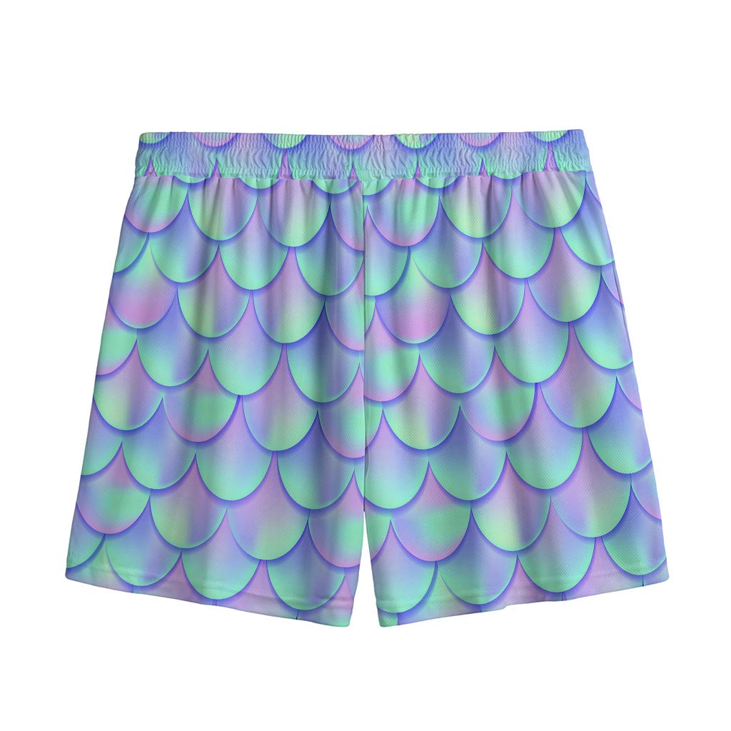 Blue Mermaid Scales Pattern Print Mesh Shorts