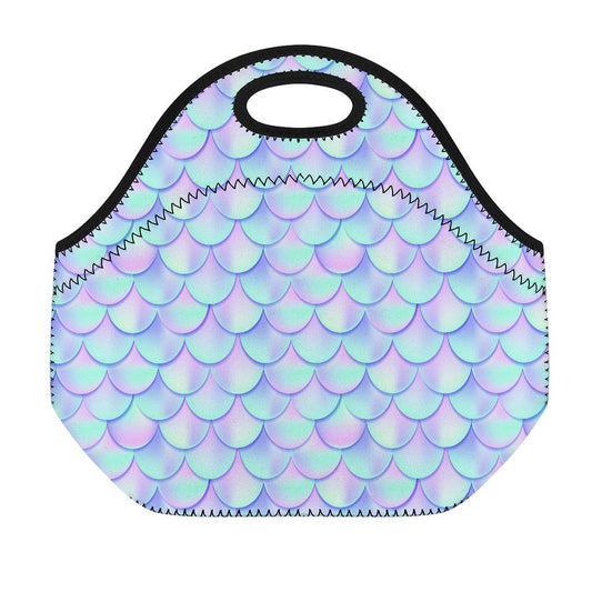 Blue Mermaid Scales Pattern Print Neoprene Lunch Bag