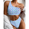 Blue Mermaid Scales Pattern Print One Shoulder Bikini Top