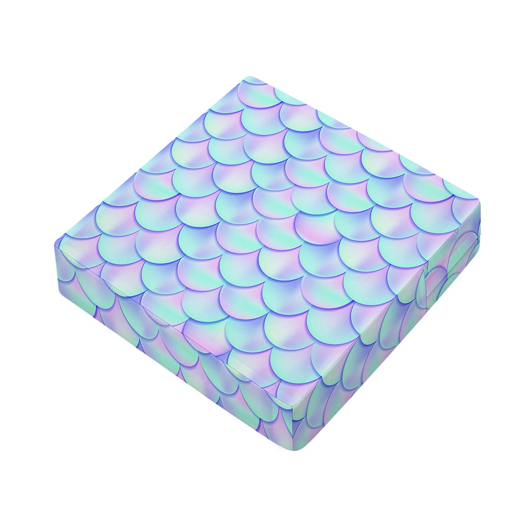 Blue Mermaid Scales Pattern Print Outdoor Seat Cushion Cover