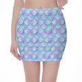 Blue Mermaid Scales Pattern Print Pencil Mini Skirt