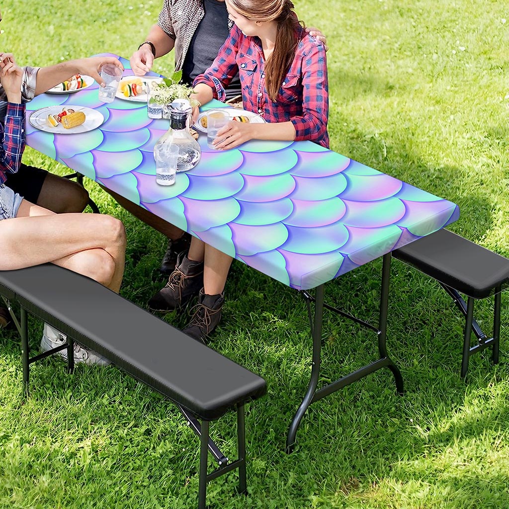 Blue Mermaid Scales Pattern Print Picnic Table Cover