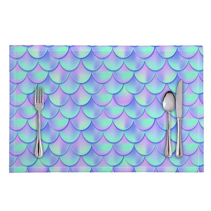 Blue Mermaid Scales Pattern Print Placemat