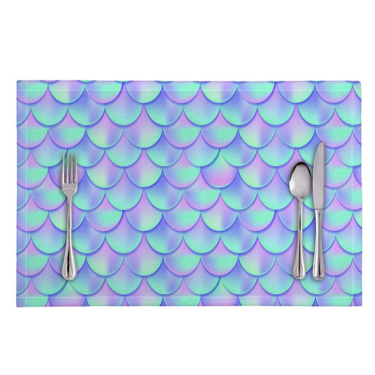 Blue Mermaid Scales Pattern Print Placemat