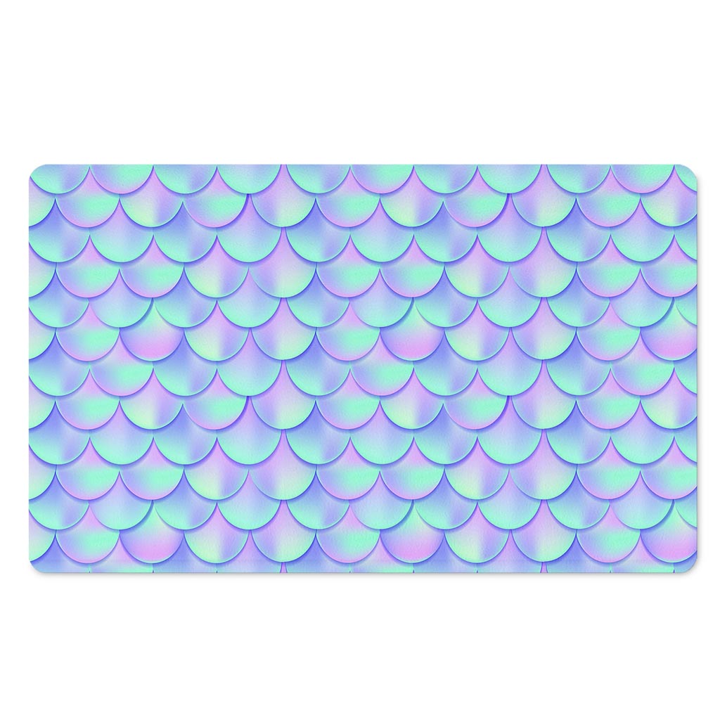 Blue Mermaid Scales Pattern Print Polyester Doormat