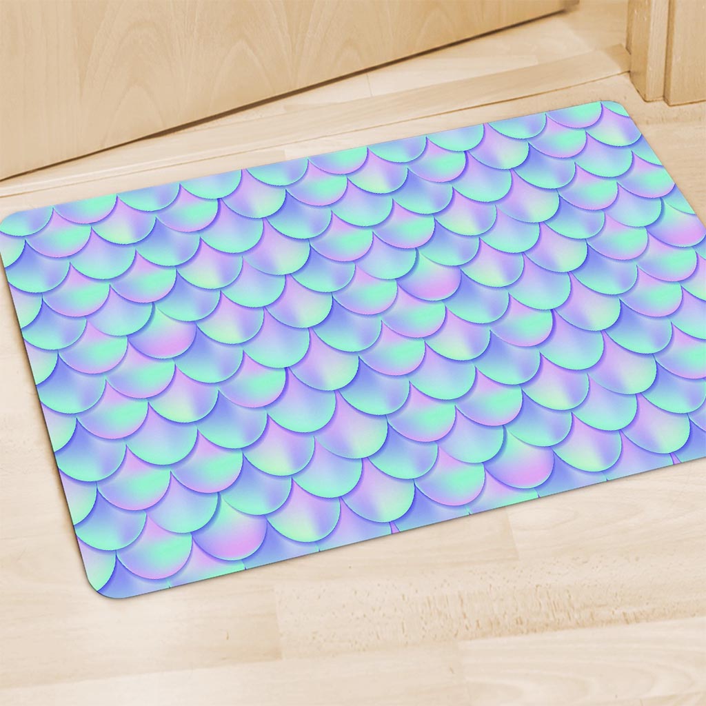 Blue Mermaid Scales Pattern Print Polyester Doormat