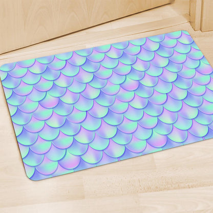 Blue Mermaid Scales Pattern Print Polyester Doormat