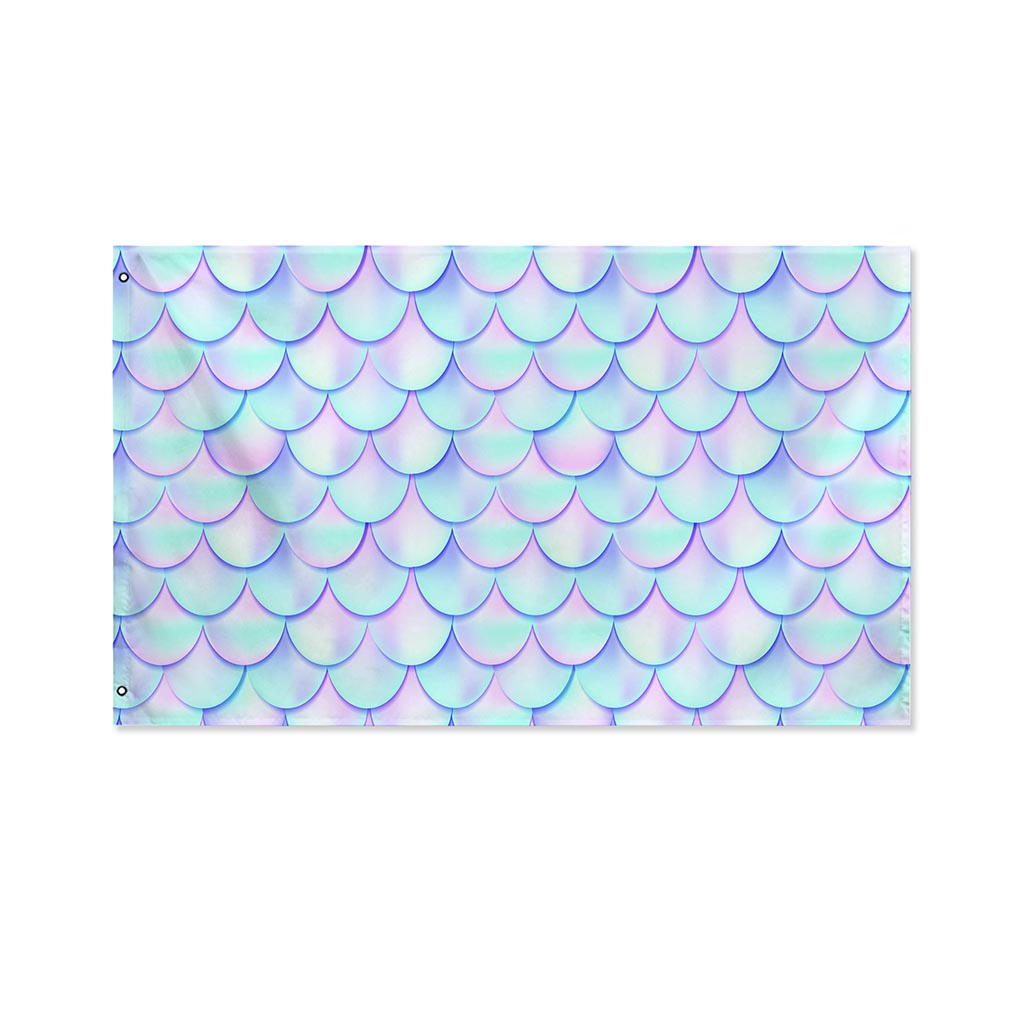 Blue Mermaid Scales Pattern Print Polyester Flag