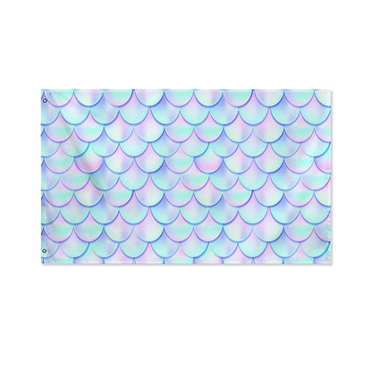 Blue Mermaid Scales Pattern Print Polyester Flag