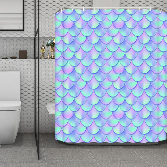 Blue Mermaid Scales Pattern Print Polyester Shower Curtain