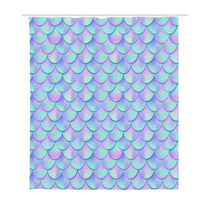 Blue Mermaid Scales Pattern Print Polyester Shower Curtain