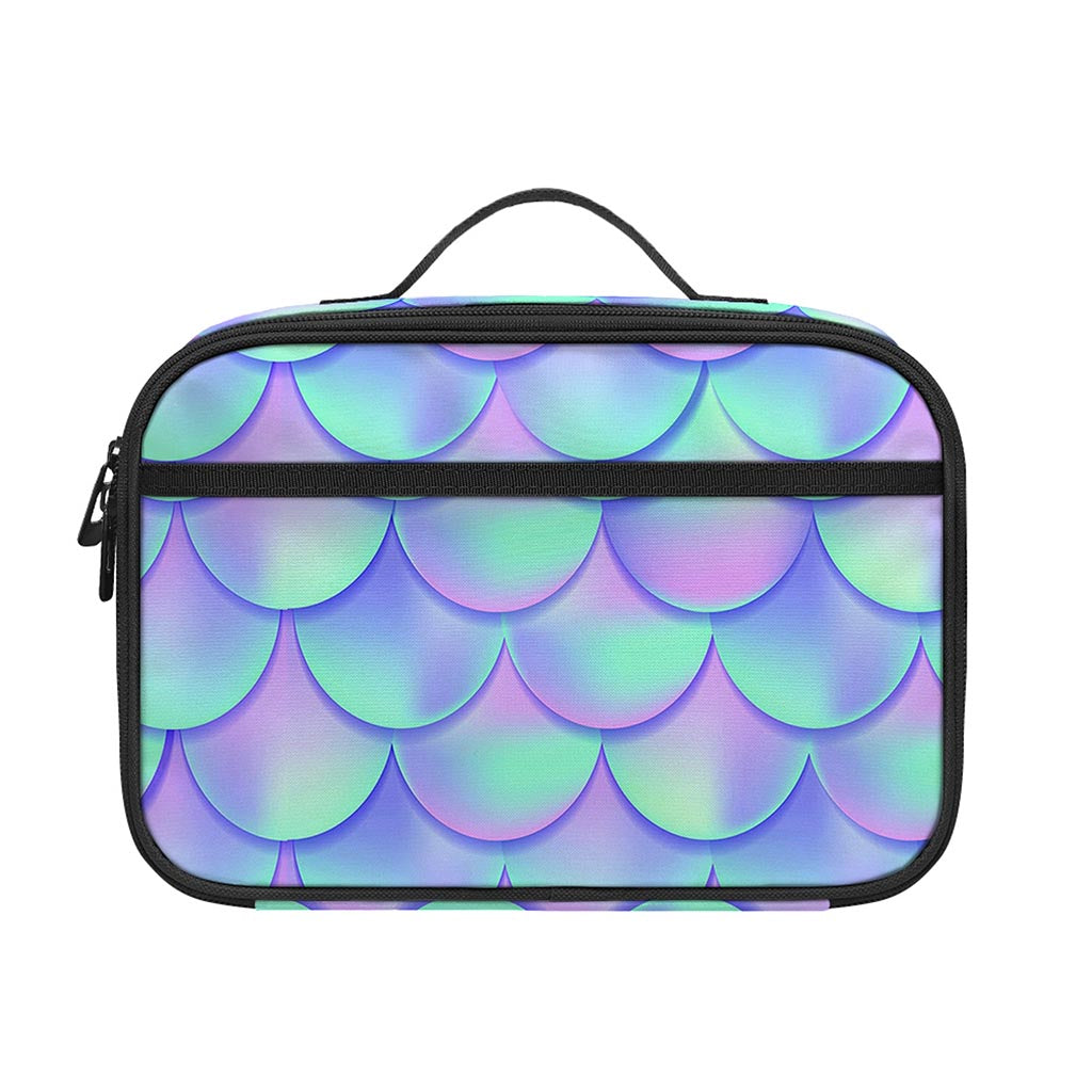 Blue Mermaid Scales Pattern Print Portable Lunch Bag