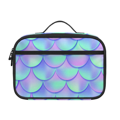Blue Mermaid Scales Pattern Print Portable Lunch Bag