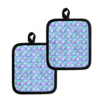 Blue Mermaid Scales Pattern Print Pot Holders