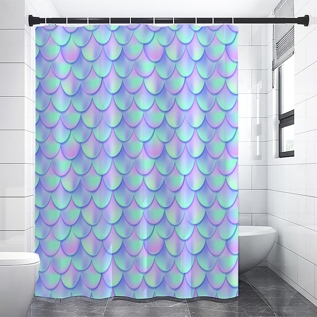 Blue Mermaid Scales Pattern Print Premium Shower Curtain