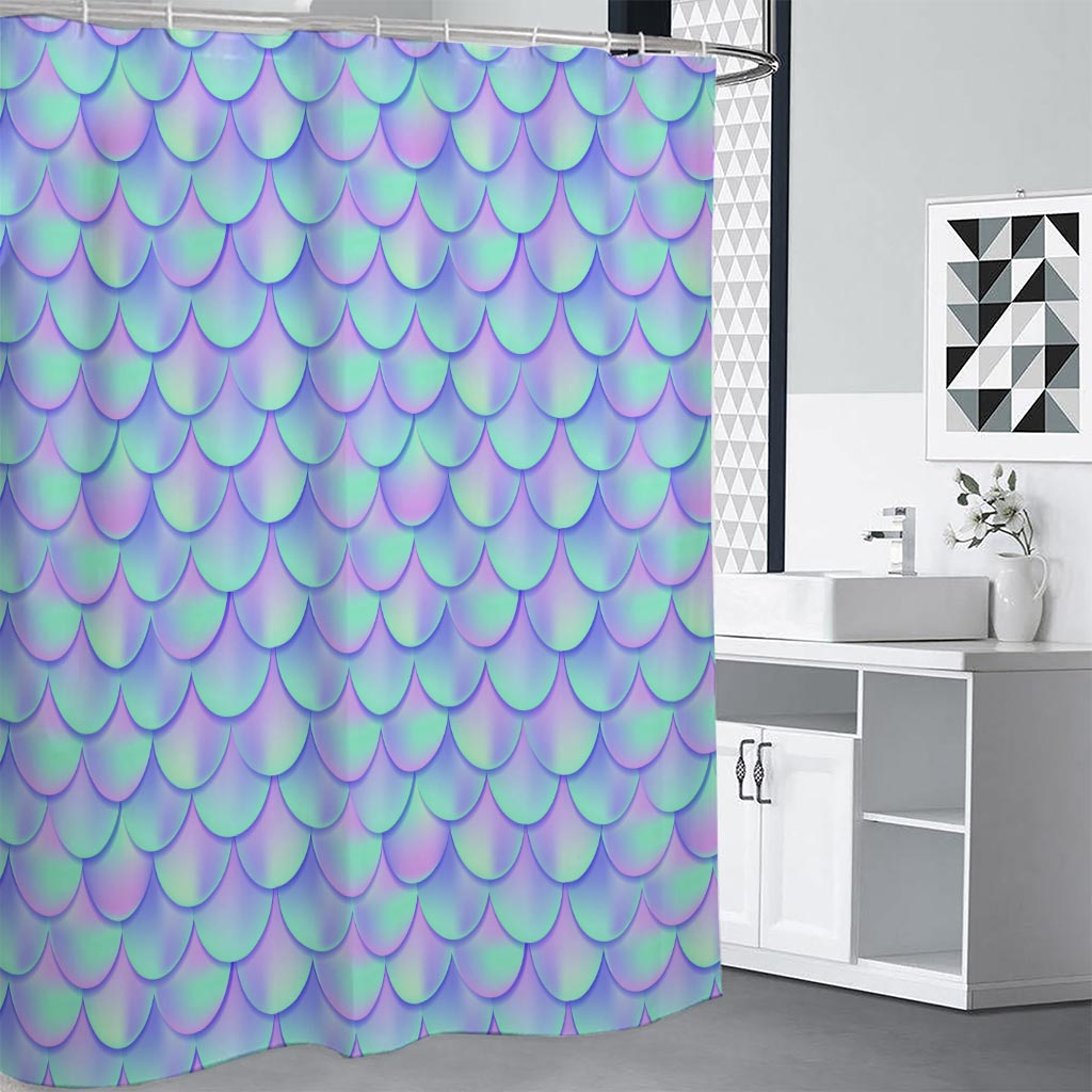 Blue Mermaid Scales Pattern Print Premium Shower Curtain