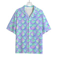 Blue Mermaid Scales Pattern Print Rayon Hawaiian Shirt