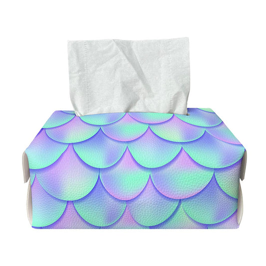 Blue Mermaid Scales Pattern Print Rectangle Tissue Box Cover