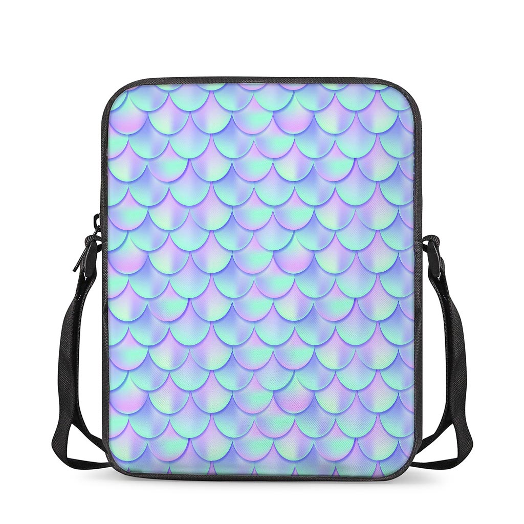 Blue Mermaid Scales Pattern Print Rectangular Crossbody Bag