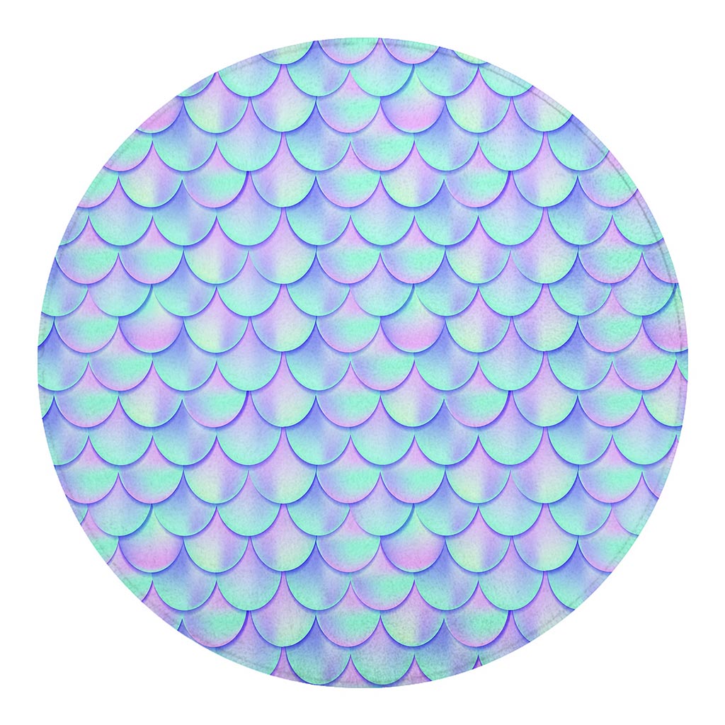 Blue Mermaid Scales Pattern Print Round Blanket