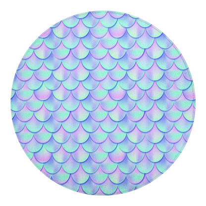 Blue Mermaid Scales Pattern Print Round Blanket