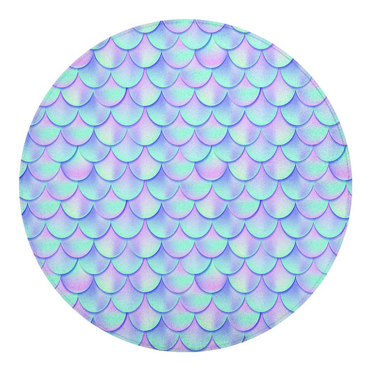 Blue Mermaid Scales Pattern Print Round Blanket