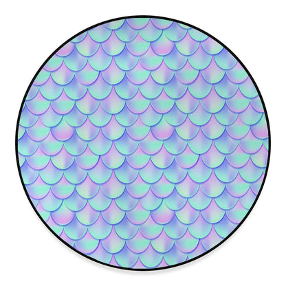 Blue Mermaid Scales Pattern Print Round Floor Mat